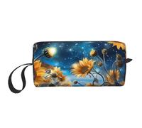 Borsa per il trucco con cielo notturno stellato, resistente all'acqua, organizer da viaggio per articoli da toeletta per donne e uomini, con girasole, con cerniera, piccola borsa per attrezzi