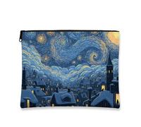 Borsa per il trucco con cielo stellato, borsa da viaggio artistica da donna, piccola borsa portatile in tela con cerniera, organizer per articoli da toeletta per la cura della pelle delle vacanze, Blu