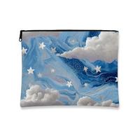 Borsa per il trucco con cielo stellato, borsa da viaggio per cosmetici, con nuvole blu, da donna, piccola borsa portatile in tela con cerniera, regalo invernale per articoli da toeletta e festival