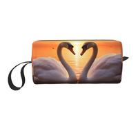 Borsa per il trucco con cigni che nuotano sul lago, resistente all'acqua, organizer da viaggio per articoli da toeletta per donne e uomini, custodia per cosmetici con cerniera, piccola borsa portatile