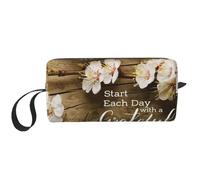 Borsa per il trucco con citazioni ispiratrici, borsa per cosmetici resistente, borsa da viaggio per il trucco, regalo essenziale per donne e uomini, bianco, Taglia unica