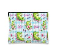 Borsa per il trucco con coccodrillo, borsa da viaggio per cosmetici tropicali giocosi da donna, organizer portatile in tela con cerniera, borsa da toilette estiva per la cura della pelle, Blu, 7x9
