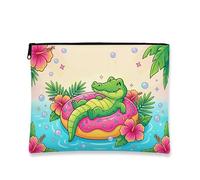 Borsa per il trucco con coccodrillo, borsa da viaggio per cosmetici tropicali in stile cartone animato, borsa da viaggio portatile in tela con cerniera, borsa da toilette per la cura della pelle