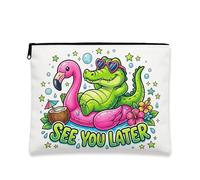 Borsa per il trucco con coccodrillo, graziosa borsa da viaggio per cosmetici con uccello tropicale per donne, organizer portatile in tela con cerniera, borsa per la cura della pelle, Pesca, 7x9 Inch