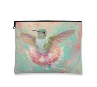 Borsa per il trucco con colibrì, astuccio per cosmetici vintage floreale da donna, organizer portatile in tela con cerniera, borsa da viaggio primaverile, Pesca, 7x9 Inch, Colibrì