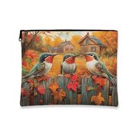 Borsa per il trucco con colibrì autunnale, divertente borsa da viaggio per donne, regali per ragazze, organizer portatile con cerniera in tela piccola 17,8 x 22,9 cm
