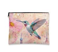Borsa per il trucco con colibrì, borsa da viaggio per cosmetici floreale ad acquerello per donne, organizer portatile in tela con cerniera, borsa da toilette primaverile per la cura della pelle, Pesca