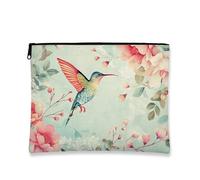 Borsa per il trucco con colibrì, borsa da viaggio vintage floreale per donne, piccola borsa portatile in tela con cerniera, custodia per articoli da toeletta per la cura della pelle dei festival di