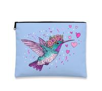 Borsa per il trucco con colibrì, vivace borsa da viaggio per cosmetici da donna, piccola borsa portatile in tela con cerniera, regalo per festival di primavera, borsa da toilette per la cura della