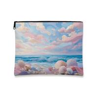 Borsa per il trucco con conchiglie oceaniche, borsa da viaggio per cosmetici da donna, piccola borsa portatile in tela con cerniera, regalo da spiaggia, borsa da toeletta per la cura della pelle