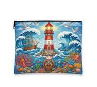 Borsa per il trucco con coniglietti e coniglietti, con faro nautico, borsa da viaggio per donne e ragazze, piccola borsa portatile in tela con cerniera, borsa da toeletta con animali, 17,8 x 22,9 cm