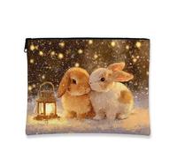 Borsa per il trucco con coniglietto, borsa da viaggio invernale per cosmetici, da donna, piccola borsa portatile in tela con cerniera, borsa da toilette per la cura della pelle delle vacanze, Marrone