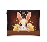 Borsa per il trucco con coniglietto carino, astuccio per cosmetici da donna, organizer portatile in tela con cerniera, borsa da viaggio per Pasqua e primavera, Marrone, 7x9 Inch, Coniglio