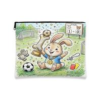 Borsa per il trucco con coniglietto da calcio, graziosa borsa da viaggio per donne, piccola borsa portatile in tela con cerniera, borsa da toeletta con animali, 17,8 x 22,9 cm