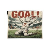 Borsa per il trucco con coniglietto da calcio, retrò, divertente, da viaggio, per donne e ragazze, piccola borsa portatile in tela con cerniera, borsa da toilette con animali, 17,8 x 22,9 cm