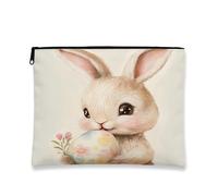 Borsa per il trucco con coniglio, astuccio per cosmetici floreale pastello per donne, organizer portatile in tela con cerniera, borsa da viaggio primaverile, 17,8 x 22,9 cm
