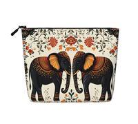 Borsa per il trucco con cornice floreale e elefante, grande pochette cosmetica da viaggio, organizer per articoli da toilette effetto lino resistente all'acqua con cerniera, borsa portaoggetti per la