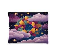 Borsa per il trucco con corona autunnale, blu scuro, borsa da viaggio per cosmetici, da donna, piccola borsa portatile in tela con cerniera, borsa da toilette per la cura della pelle delle vacanze