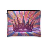 Borsa per il trucco con corona glitterata borsa da viaggio per le donne organizzatore portatile in tela con cerniera regalo di festa, custodia da toilette per la cura della pelle, pesca, 7x9