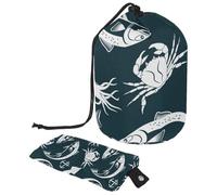 Borsa per il trucco con coulisse, a forma di barile, borsa per cosmetici da viaggio, borsa per il trucco, organizer pieghevole per articoli da toeletta per donne e ragazze, calamari, salmoni, pesci e
