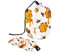 Borsa per il trucco con coulisse, a forma di barile, borsa per cosmetici da viaggio, borsa per il trucco, organizer pieghevole per articoli da toeletta per donne e ragazze, a nido d'ape con api,