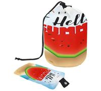 Borsa per il trucco con coulisse, a forma di barile, borsa per cosmetici da viaggio, borsa per il trucco, organizer pieghevole per articoli da toeletta per donne e ragazze, con scritta Hello Summer