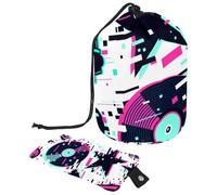 Borsa per il trucco con coulisse, a forma di barile, borsa per cosmetici da viaggio, borsa per il trucco, organizer pieghevole per articoli da toeletta per donne e ragazze, attrezzatura audio Glitch,