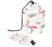 Borsa per il trucco con coulisse, a forma di barile, borsa per cosmetici da viaggio, borsa per il trucco, organizer pieghevole per articoli da toeletta per donne e ragazze, motivo flamenco estivo