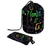Borsa per il trucco con coulisse, a forma di barile, borsa per cosmetici da viaggio, borsa per il trucco, organizer pieghevole per articoli da toeletta per donne e ragazze, motivo matematico colorato