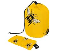 Borsa per il trucco con coulisse, a forma di barile, borsa per cosmetici da viaggio, borsa per il trucco, organizer pieghevole per articoli da toeletta per donne e ragazze, motivo ape miele su sfondo