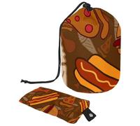Borsa per il trucco con coulisse, a forma di barile, borsa per cosmetici da viaggio, borsa per il trucco, organizer pieghevole per articoli da toeletta per donne e ragazze, motivo fast food americano,