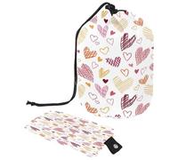 Borsa per il trucco con coulisse, a forma di barile, borsa per cosmetici da viaggio, borsa per il trucco, organizer pieghevole per articoli da toeletta per donne e ragazze, cuori disegnati a mano
