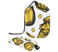 Borsa per il trucco con coulisse, a forma di barile, borsa per cosmetici da viaggio, borsa per il trucco, organizer pieghevole per articoli da toeletta per donne e ragazze, a nido d'ape e barattolo