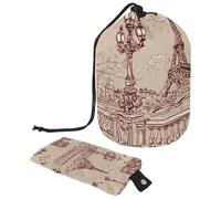 Borsa per il trucco con coulisse, a forma di barile, borsa per cosmetici da viaggio, borsa per il trucco, organizer pieghevole per articoli da toeletta per donne e ragazze, motivo: The River Seine