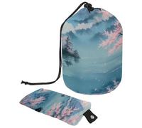 Borsa per il trucco con coulisse, a forma di barile, borsa per cosmetici da viaggio, borsa per il trucco, organizer pieghevole per articoli da toeletta per donne e ragazze, Monte Giappone Fuji, Multi,