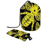 Borsa per il trucco con coulisse, a forma di barile, borsa per cosmetici da viaggio, borsa per il trucco, organizer pieghevole per articoli da toeletta, tasca portaoggetti per donne e ragazze, con ape
