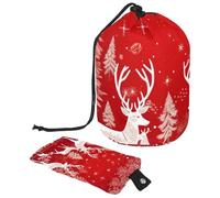 Borsa per il trucco con coulisse, borsa da viaggio per cosmetici di grande capacità, con piccola borsa con cerniera, borsa da toilette portatile da donna, con fiocchi di neve rossi e bianchi natalizi,
