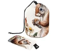 Borsa per il trucco con coulisse, borsa da viaggio per cosmetici di grande capacità, con piccola borsa con cerniera, borsa da toilette portatile per donne, scoiattolo margherita, Multicolore 9, Taglia