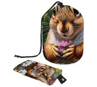 Borsa per il trucco con coulisse, borsa da viaggio per cosmetici di grande capacità, con piccola borsa con cerniera, borsa da toilette portatile per donne, scoiattolo margherita, Multicolore 3, Taglia