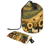 Borsa per il trucco con coulisse, borsa da viaggio per cosmetici di grande capacità, con piccola borsa con cerniera, borsa da toilette portatile per donne, recinto di pulcini con fiori primaverili,