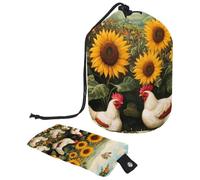Borsa per il trucco con coulisse, borsa da viaggio per cosmetici di grande capacità, con piccola borsa con cerniera, borsa da toilette portatile per donne, recinto di pulcini con fiori primaverili,