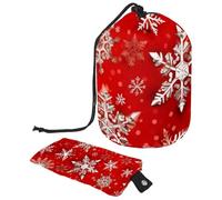 Borsa per il trucco con coulisse, borsa da viaggio per cosmetici di grande capacità, con piccola borsa con cerniera, borsa da toilette portatile da donna, con fiocchi di neve rossi e bianchi natalizi,