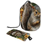 Borsa per il trucco con coulisse, borsa da viaggio per cosmetici di grande capacità, con piccola borsa con cerniera, borsa da toilette portatile per donne, scoiattolo margherita, Multicolore 6.,