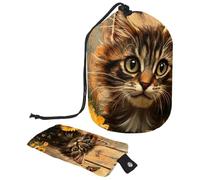 Borsa per il trucco con coulisse, grande capacità, borsa da viaggio per cosmetici con piccola borsa con cerniera, borsa da toilette portatile da donna, gatto, farfalla, margherita, Multicolore 5.,