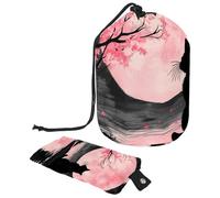 Borsa per il trucco con coulisse, grande capacità, borsa da viaggio per cosmetici con piccola borsa con cerniera, borsa da toilette portatile da donna, gatto, farfalla, margherita, Multicolore 8.,