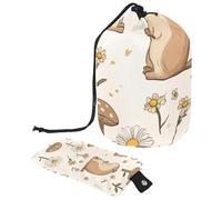 Borsa per il trucco con coulisse, grande capacità, da viaggio, con piccola borsa con cerniera, borsa da toilette portatile, borsa da toilette da donna, motivo: margherita Capybara, Multicolore 9,