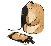 Borsa per il trucco con coulisse, grande capacità, da viaggio, con piccola borsa con cerniera, borsa da toilette portatile, borsa da toilette da donna, motivo: margherita Capybara, Multicolore 15.,