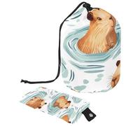 Borsa per il trucco con coulisse, grande capacità, da viaggio, con piccola borsa con cerniera, borsa da toilette portatile, borsa da toilette da donna, motivo: margherita Capybara, Multicolore 11,