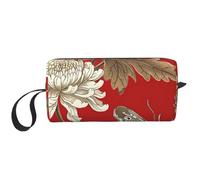Borsa per il trucco con crisantemo a farfalla, organizer da viaggio per articoli da toeletta da viaggio per donne e uomini, custodia per cosmetici vintage autunnale con cerniera, piccola borsa