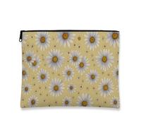Borsa per il trucco con crisantemo, fiori gialli vintage floreali borse da viaggio per cosmetici da donna, piccola borsa portatile in tela con cerniera, organizer per articoli da toeletta per la cura